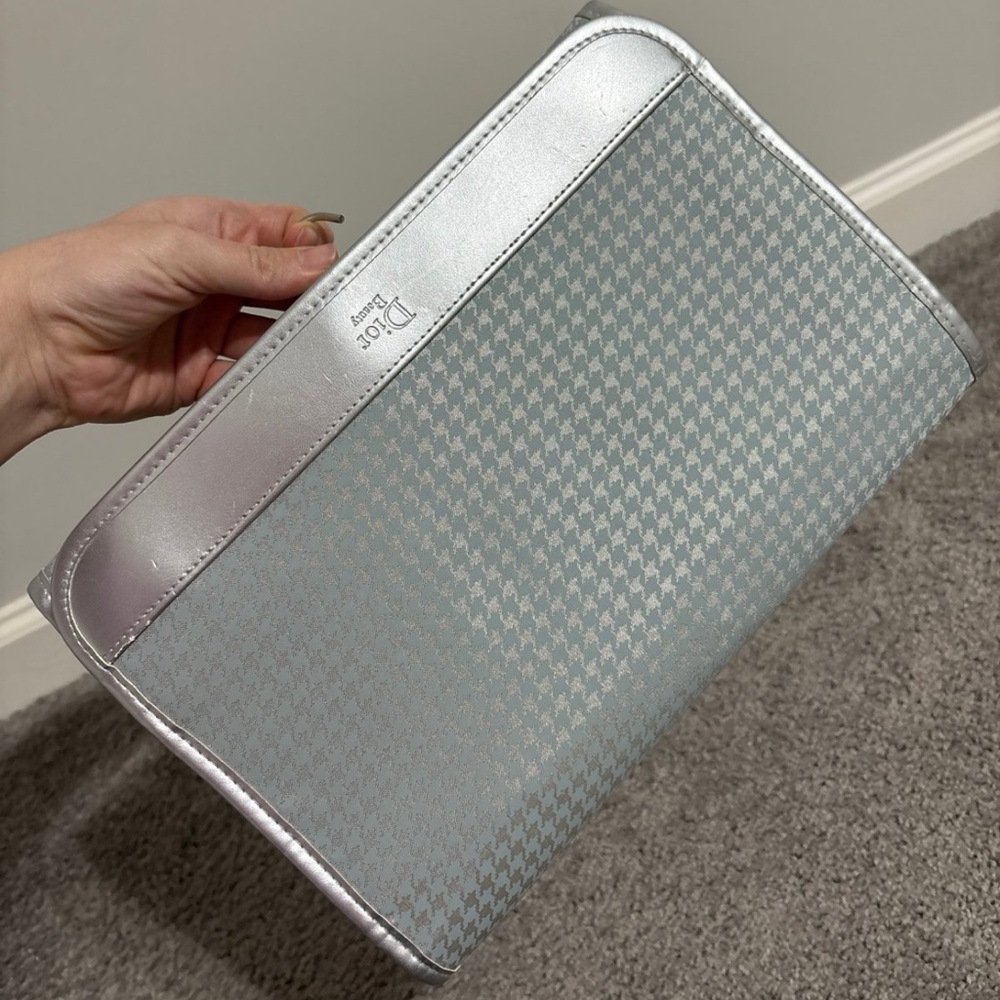 Dior Beauty silver blue travel folding cosmetics makeup bag